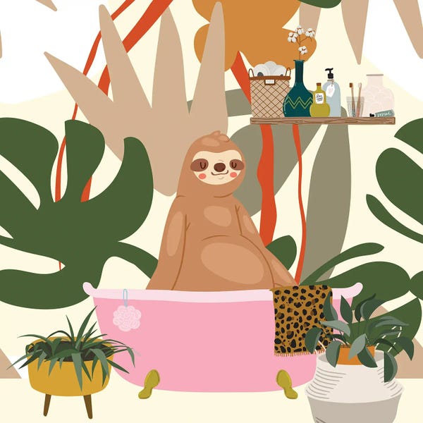Bathroom Break: Sloth In Bathtub by Jania Sharipzhanova