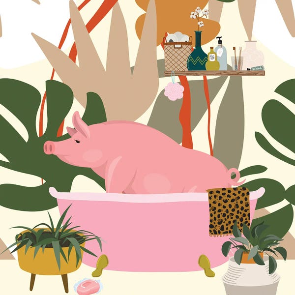 Pigs: Pig In Bathtub by Jania Sharipzhanova