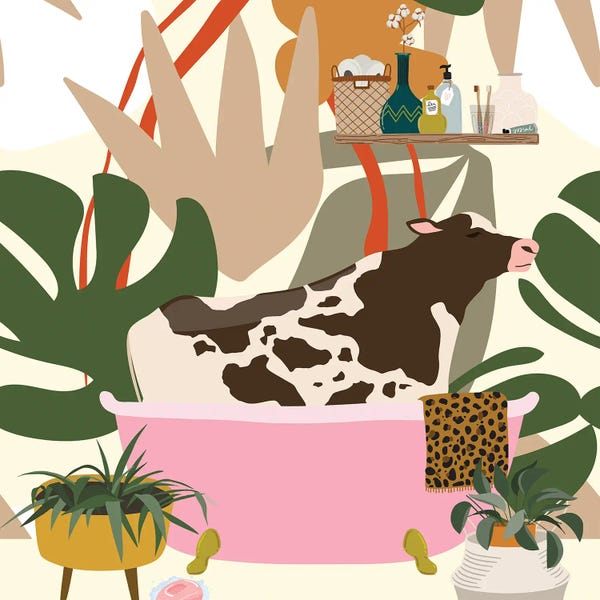 Monsteras: Cow In Bathtub by Jania Sharipzhanova