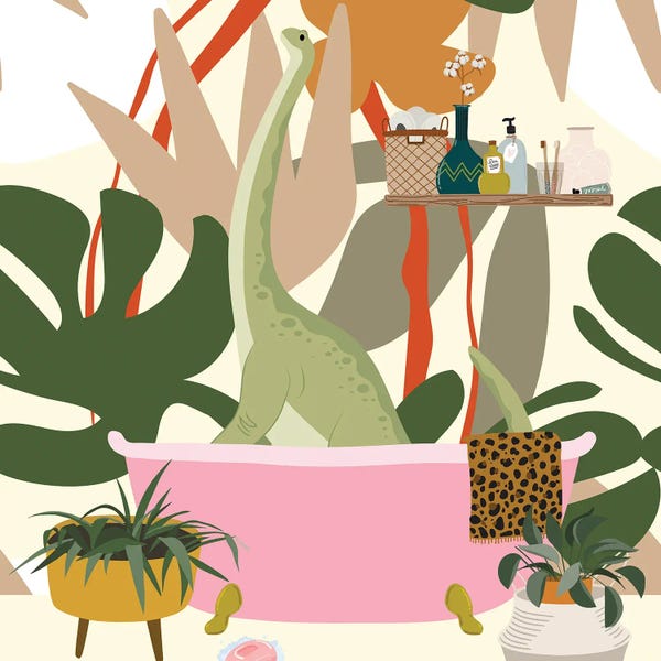 Jania Sharipzhanova: Sauropod In Bathtub by Jania Sharipzhanova