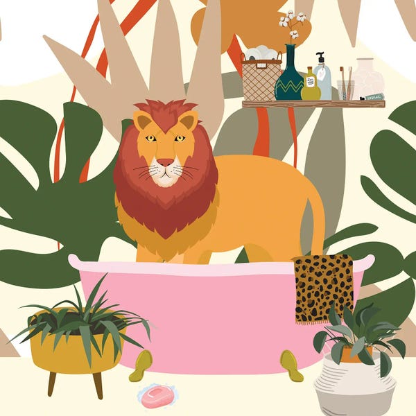 Monsteras: Lion In Bathtub by Jania Sharipzhanova