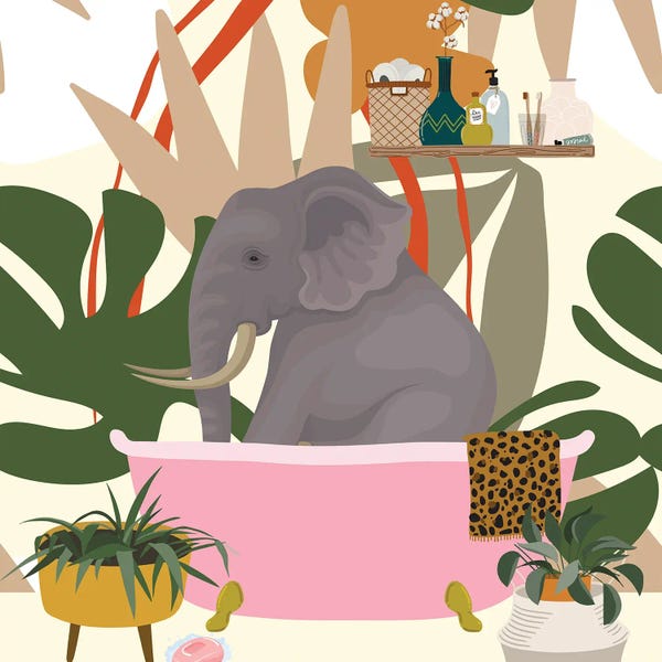 Monsteras: Elephant In Boho Bathroom by Jania Sharipzhanova