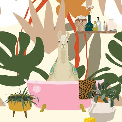 Alpaca In Boho Bathroom by Jania Sharipzhanova canvas print