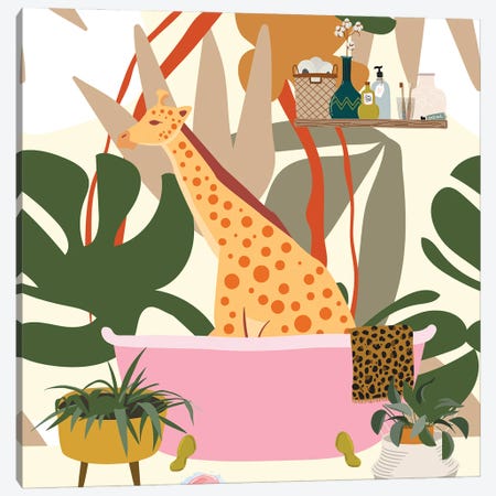 Giraffe In Bathtub Canvas Print #SHZ189} by Jania Sharipzhanova Canvas Print