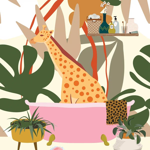 Monsteras: Giraffe In Bathtub by Jania Sharipzhanova