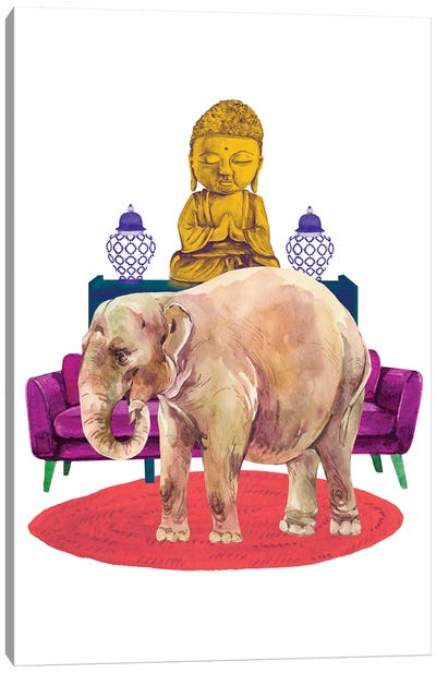 Elephant In The Room Canvas Art Print - Charming Blue