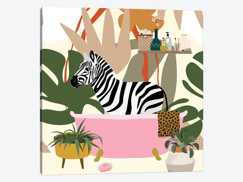 Zebra Taking A Bath by Jania Sharipzhanova 1-piece Canvas Art Print