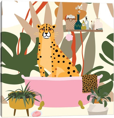 Cheetah In Bohemian Bathroom Canvas Art Print - Jania Sharipzhanova