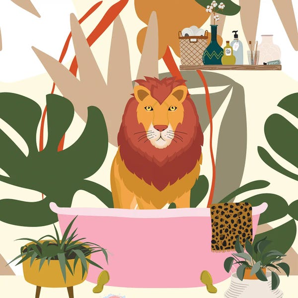 Monsteras: Lion In Bohemian Bathroom by Jania Sharipzhanova