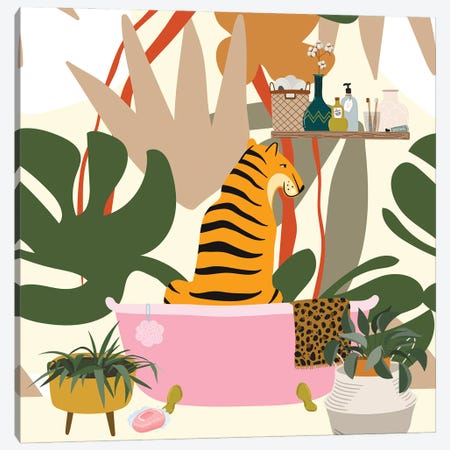 Tiger In Bohemian Bathroom Canvas Print #SHZ196} by Jania Sharipzhanova Art Print