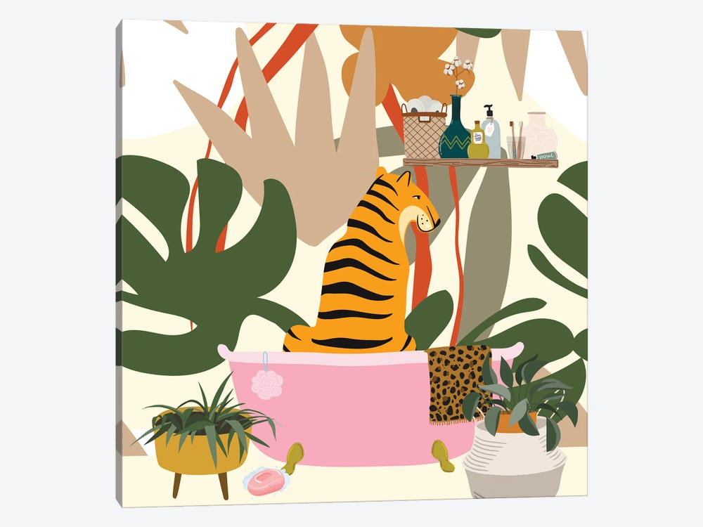 Tiger In Bohemian Bathroom by Jania Sharipzhanova 1-piece Canvas Art