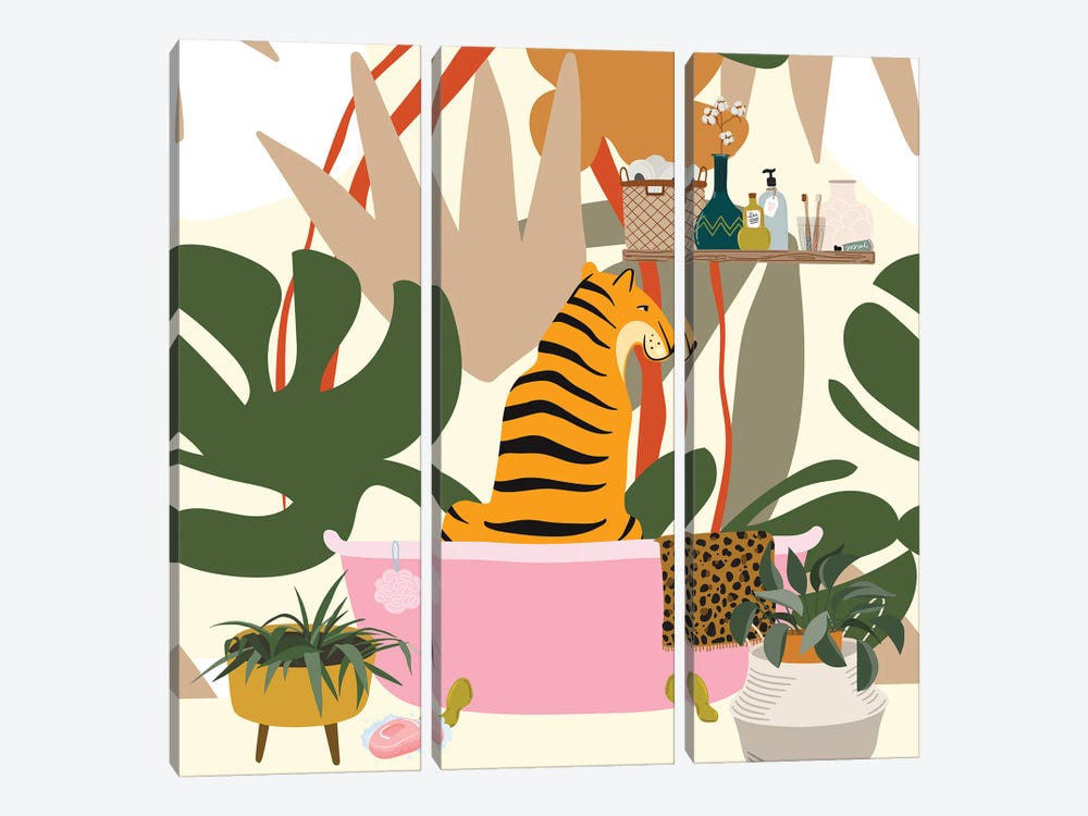 Tiger In Bohemian Bathroom by Jania Sharipzhanova 3-piece Canvas Art