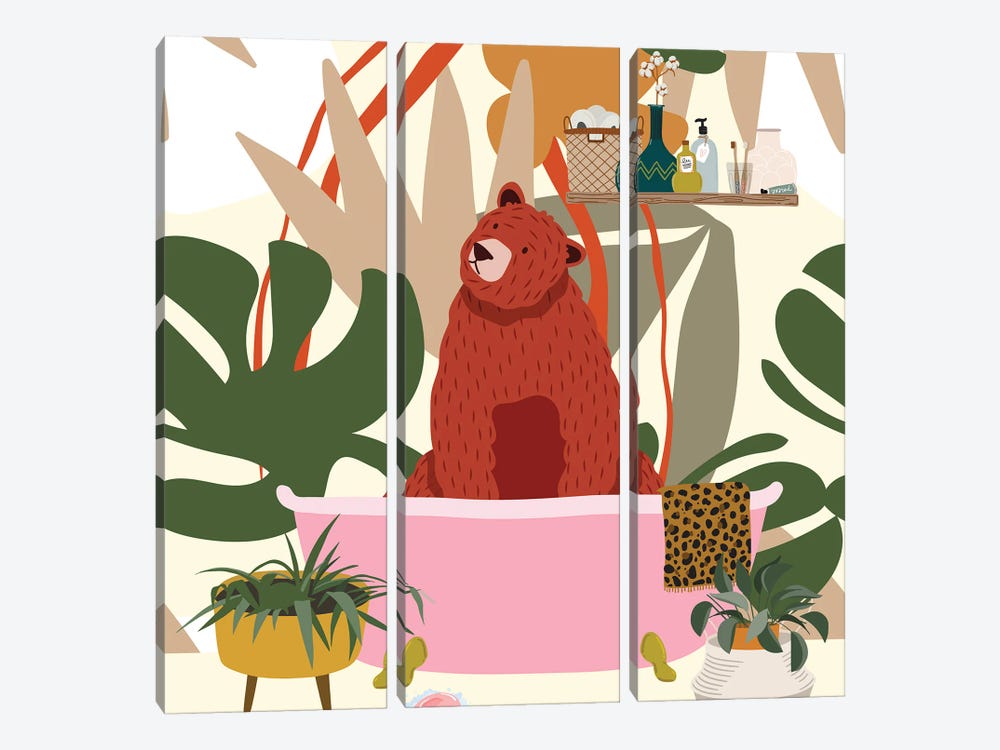 Bear Taking A Bath by Jania Sharipzhanova 3-piece Art Print