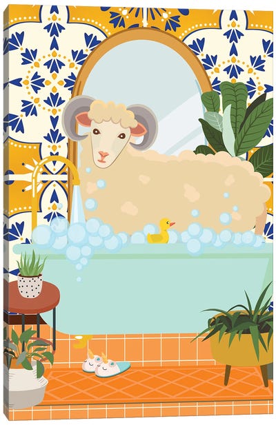Ram In Boho Bathroom With Moroccan Tile Canvas Art Print