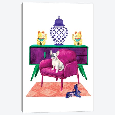 French Bulldog In Living Room Canvas Print #SHZ19} by Jania Sharipzhanova Art Print