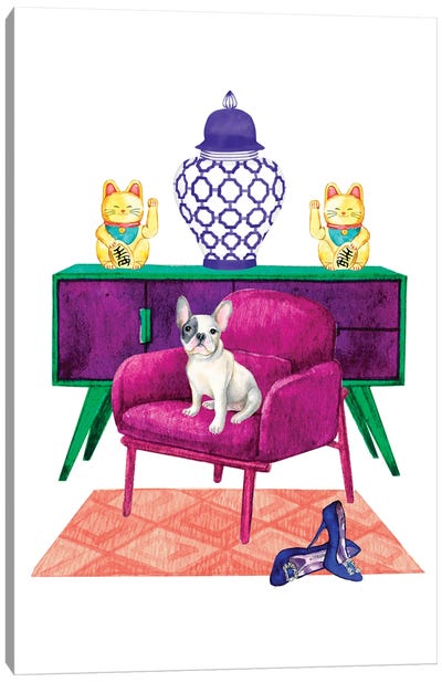 French Bulldog In Living Room Canvas Art Print