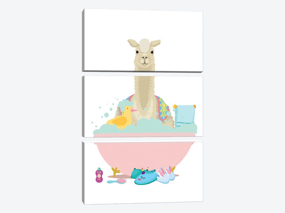 Llama Taking A Bath by Jania Sharipzhanova 3-piece Canvas Art Print