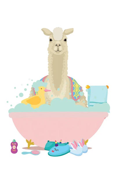 Jania Sharipzhanova: Llama Taking A Bath by Jania Sharipzhanova