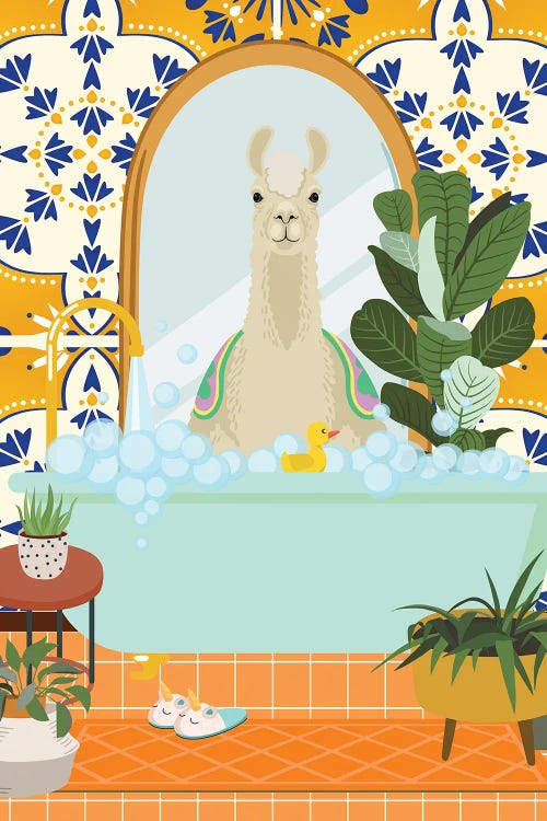 Llama In Boho Bathroom With Moroccan Tile