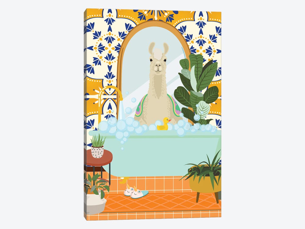 Llama In Boho Bathroom With Moroccan Tile by Jania Sharipzhanova 1-piece Canvas Print