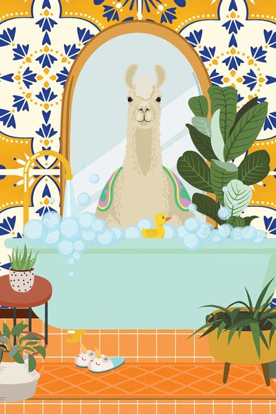 Moroccan Décor: Llama In Boho Bathroom With Moroccan Tile by Jania Sharipzhanova