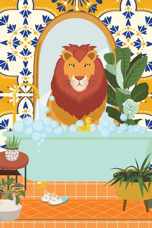 Lion In Boho Bathroom With Moroccan Tile