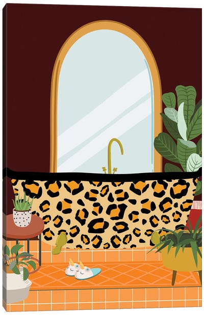 Leopard Bathtub Canvas Art Print - Jania Sharipzhanova