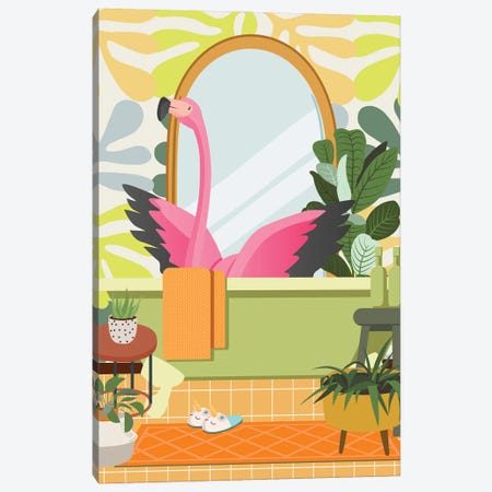 Flamingo In Matisse Bathroom Decor Canvas Print #SHZ214} by Jania Sharipzhanova Canvas Artwork