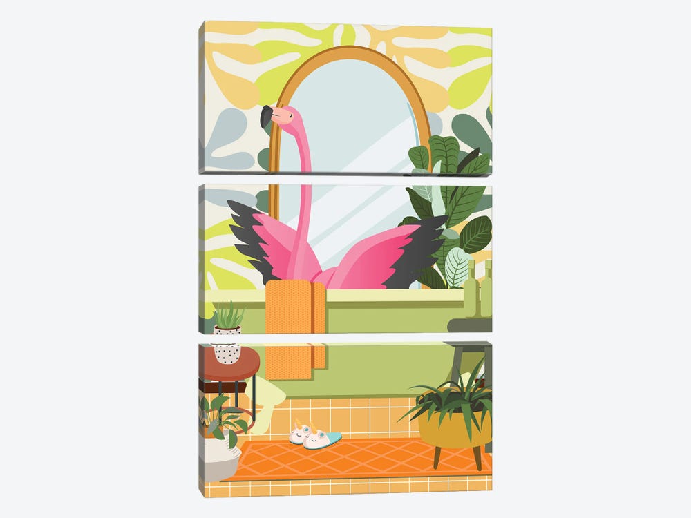 Flamingo In Matisse Bathroom Decor by Jania Sharipzhanova 3-piece Canvas Wall Art