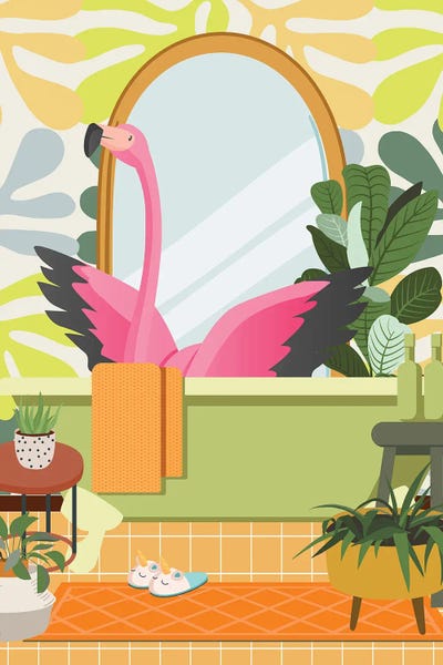 Flamingos: Flamingo In Matisse Bathroom Decor by Jania Sharipzhanova