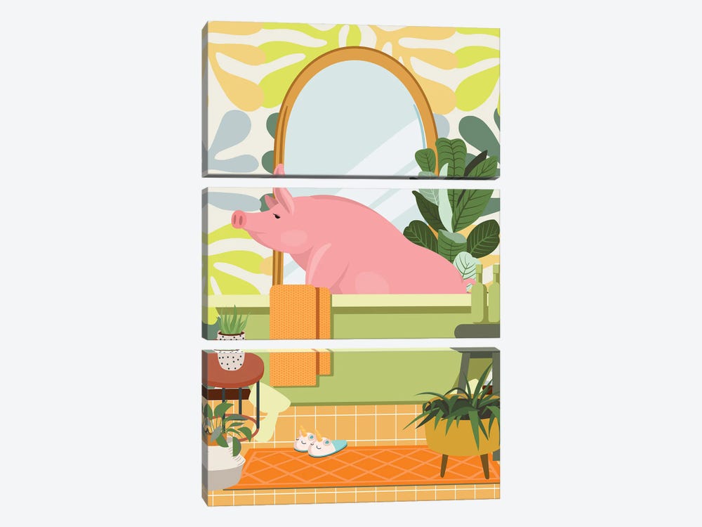 Piggy In Matisse Bathroom Decor by Jania Sharipzhanova 3-piece Art Print