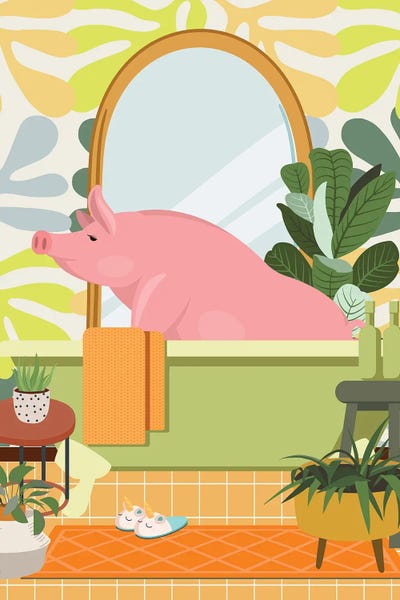 Pigs: Piggy In Matisse Bathroom Decor by Jania Sharipzhanova