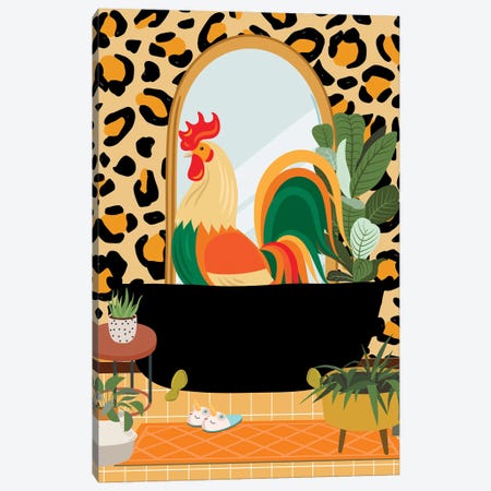 Rooster In Cheetah Bathroom Decor Canvas Print #SHZ216} by Jania Sharipzhanova Canvas Artwork