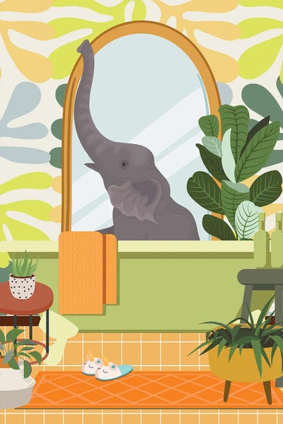Elephant in Matisse Bathroom Decor by Jania Sharipzhanova multi panel art