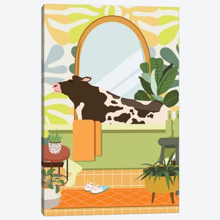 Cow In Matisse Bathroom Decor Canvas Print #SHZ221} by Jania Sharipzhanova Canvas Wall Art