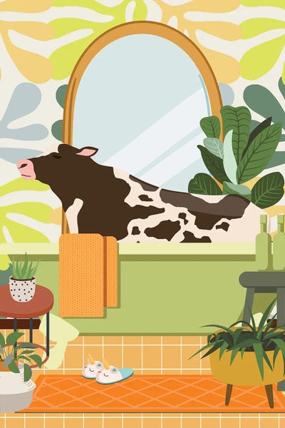 Jania Sharipzhanova: Cow In Matisse Bathroom Decor by Jania Sharipzhanova
