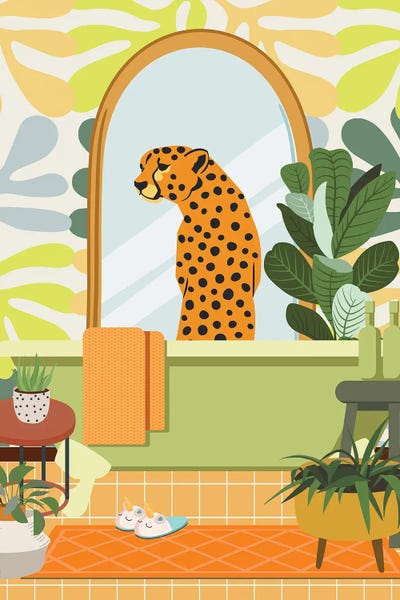Cheetahs: Cheetah In Matisse Bathroom Decor by Jania Sharipzhanova