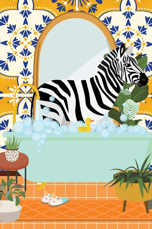 Zebra In Bathroom With Moroccan Tile