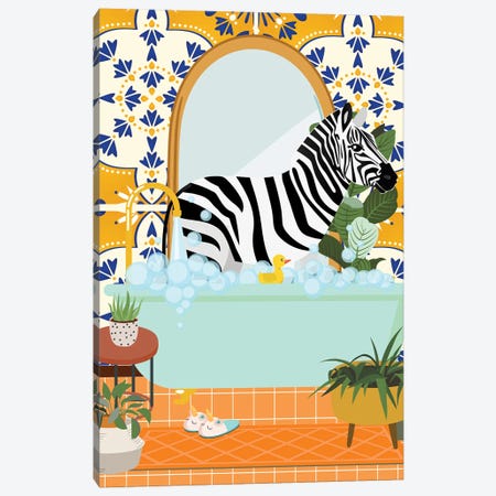 Zebra In Bathroom With Moroccan Tile Canvas Print #SHZ225} by Jania Sharipzhanova Canvas Art Print