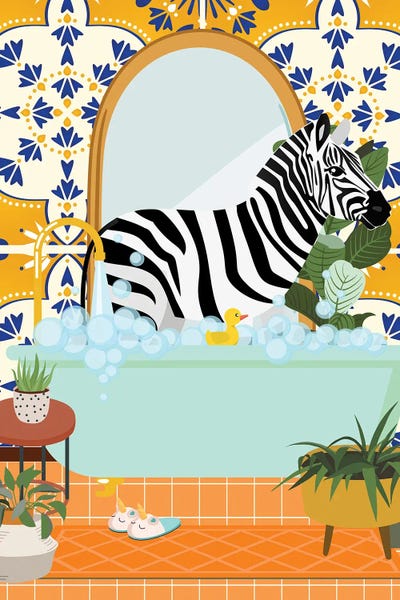 Moroccan Décor: Zebra In Bathroom With Moroccan Tile by Jania Sharipzhanova
