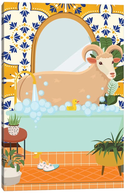 Ram In Bathroom With Moroccan Tile Canvas Art Print