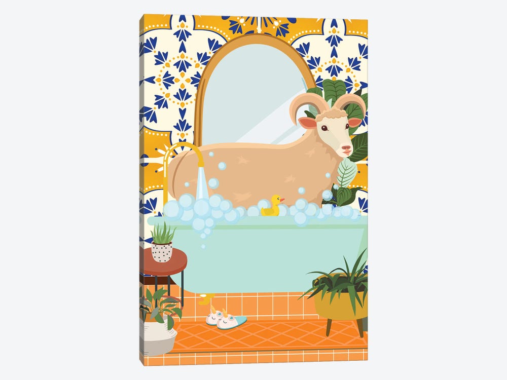 Ram In Bathroom With Moroccan Tile by Jania Sharipzhanova 1-piece Canvas Print