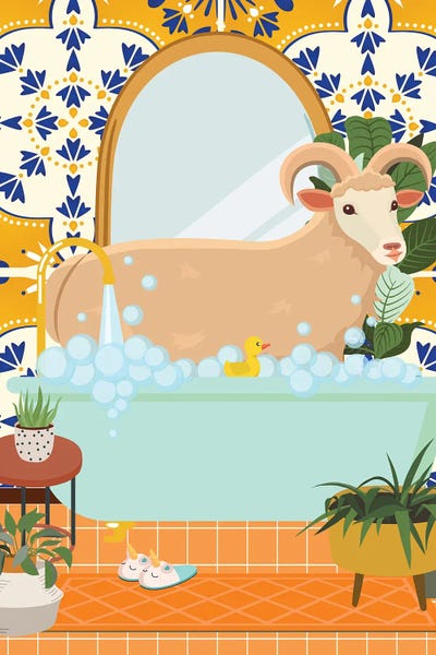 Jania Sharipzhanova: Ram In Bathroom With Moroccan Tile by Jania Sharipzhanova
