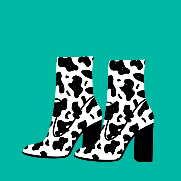 Jania Sharipzhanova: Cow Print Boots On Duck Egg Blue by Jania Sharipzhanova