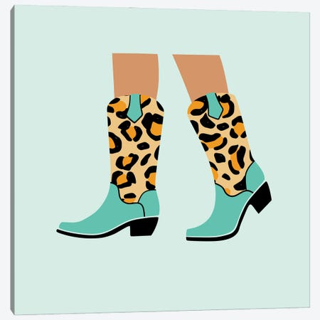 Cheetah Blue Cowgirl Boots Canvas Print #SHZ241} by Jania Sharipzhanova Canvas Art