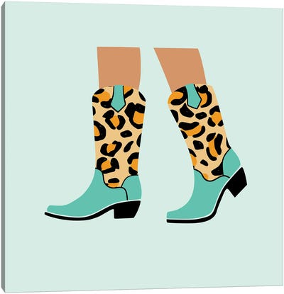Cheetah Blue Cowgirl Boots Canvas Art Print - Boots