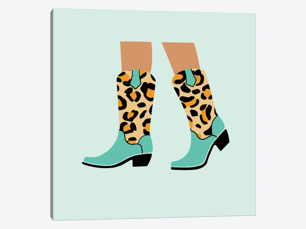 Cheetah Blue Cowgirl Boots by Jania Sharipzhanova 1-piece Canvas Wall Art