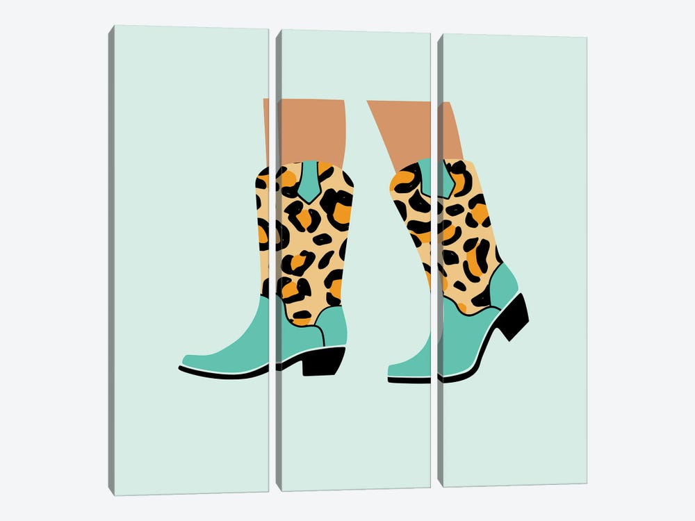 Cheetah Blue Cowgirl Boots by Jania Sharipzhanova 3-piece Canvas Artwork