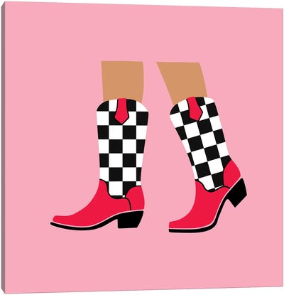 Checkered Cowgirl Boots Canvas Art Print - Boots