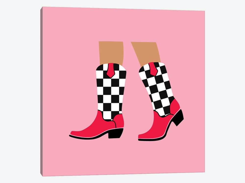 Checkered Cowgirl Boots by Jania Sharipzhanova 1-piece Canvas Art Print